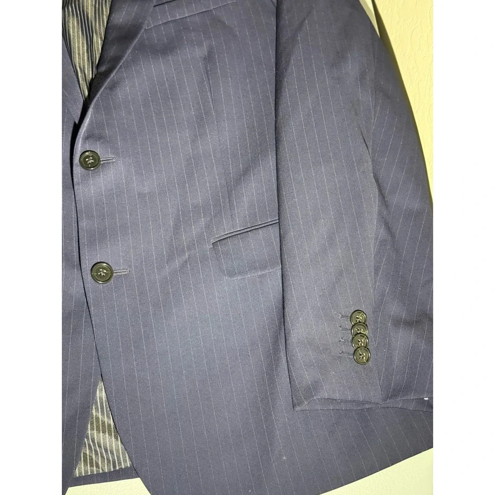 Banana Republic Mens Slim Fit Marzotto Super 130s Wool Blazer Navy Pinstripe 44R